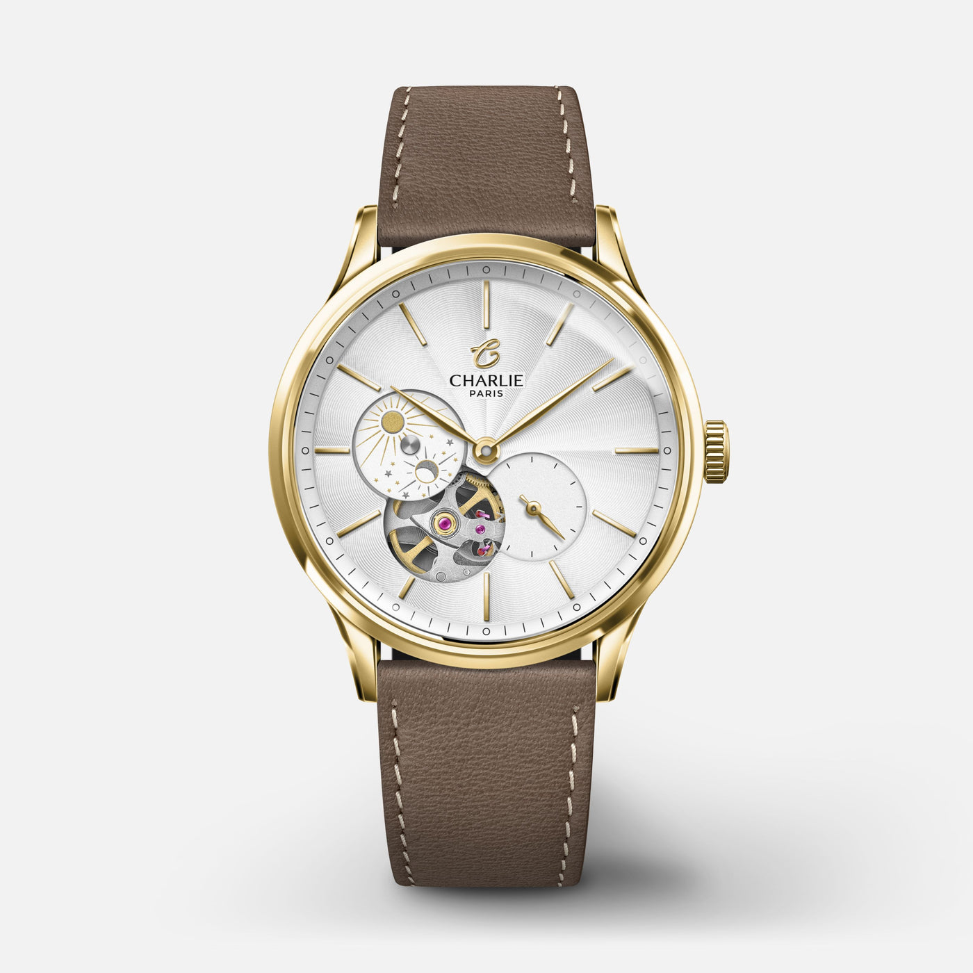CHARLIE PARIS WATCH: INITIAL 36 OPEN HEART DAY/NIGHT GOLD