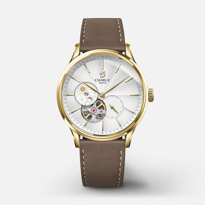 CHARLIE PARIS WATCH: INITIAL 36 OPEN HEART DAY/NIGHT GOLD