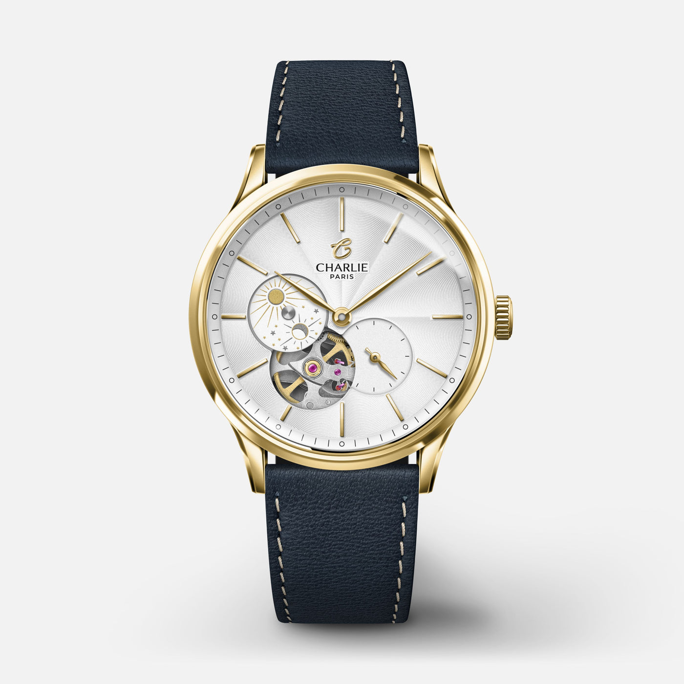 CHARLIE PARIS WATCH: INITIAL 36 OPEN HEART DAY/NIGHT GOLD