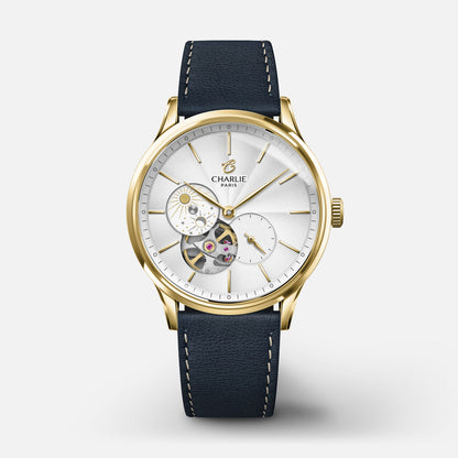 CHARLIE PARIS WATCH: INITIAL 36 OPEN HEART DAY/NIGHT GOLD