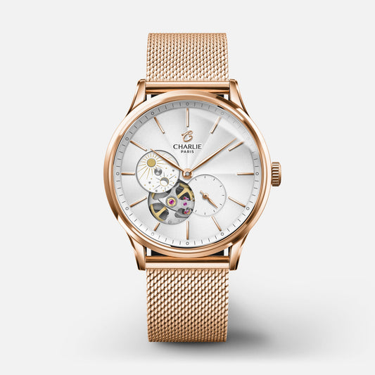 CHARLIE PARIS WATCH: INITIAL 36 OPEN HEART DAY/NIGHT ROSE GOLD