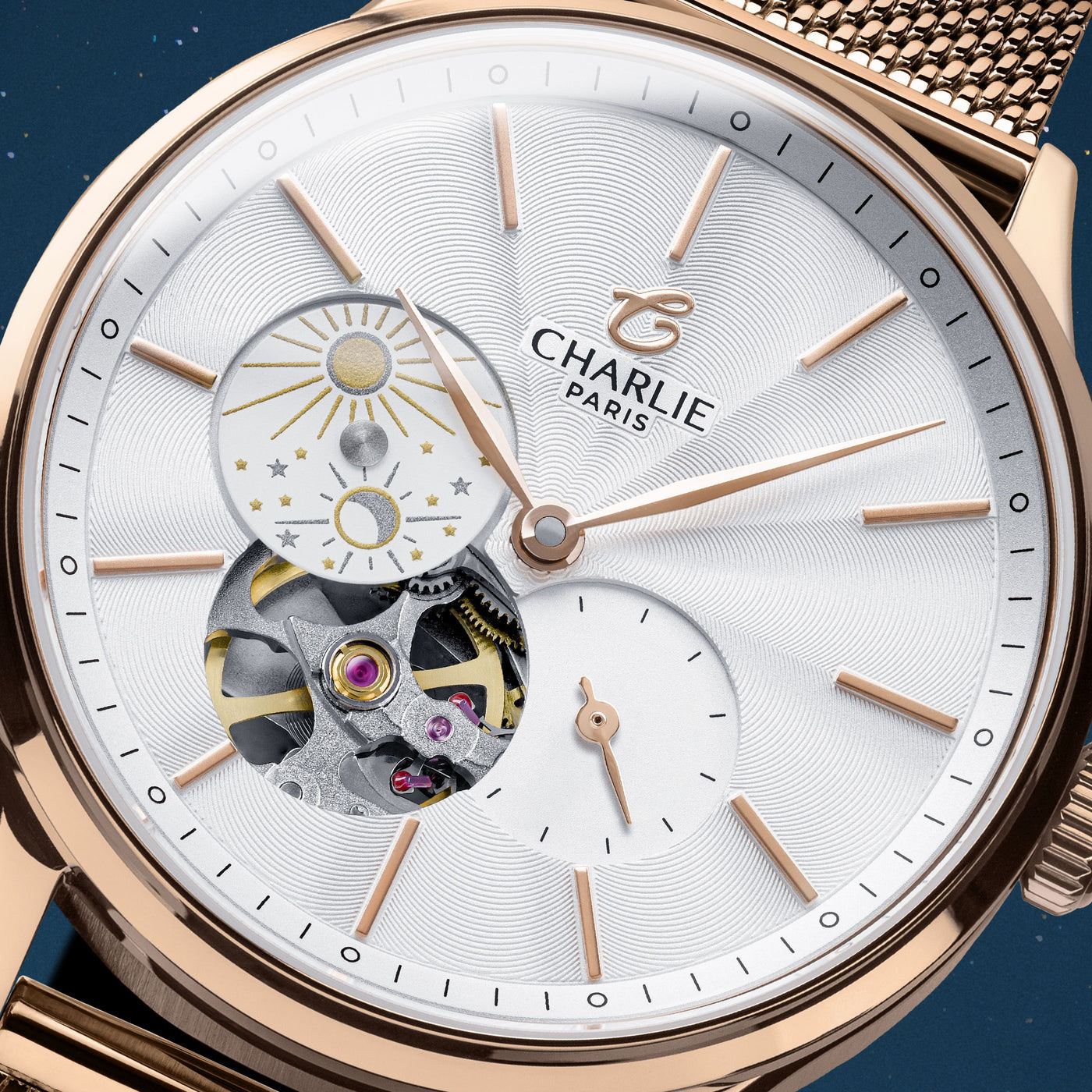 CHARLIE PARIS WATCH: INITIAL 36 OPEN HEART DAY/NIGHT ROSE GOLD