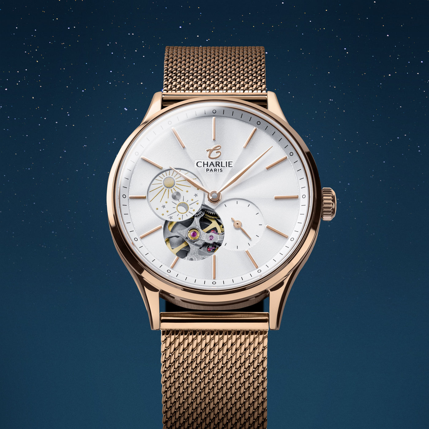 CHARLIE PARIS WATCH: INITIAL 36 OPEN HEART DAY/NIGHT ROSE GOLD