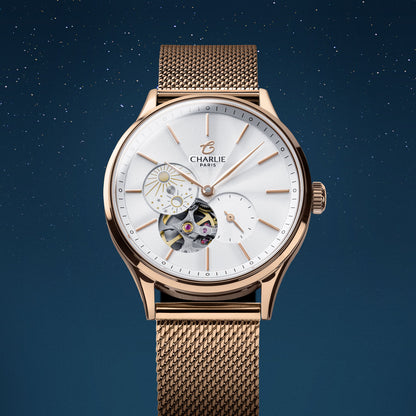 CHARLIE PARIS WATCH: INITIAL 36 OPEN HEART DAY/NIGHT ROSE GOLD