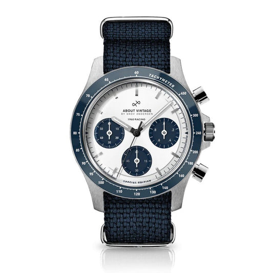 AV86 : 1960 RACING CHRONOGRAPHE - STEEL / NAVY & WHITE