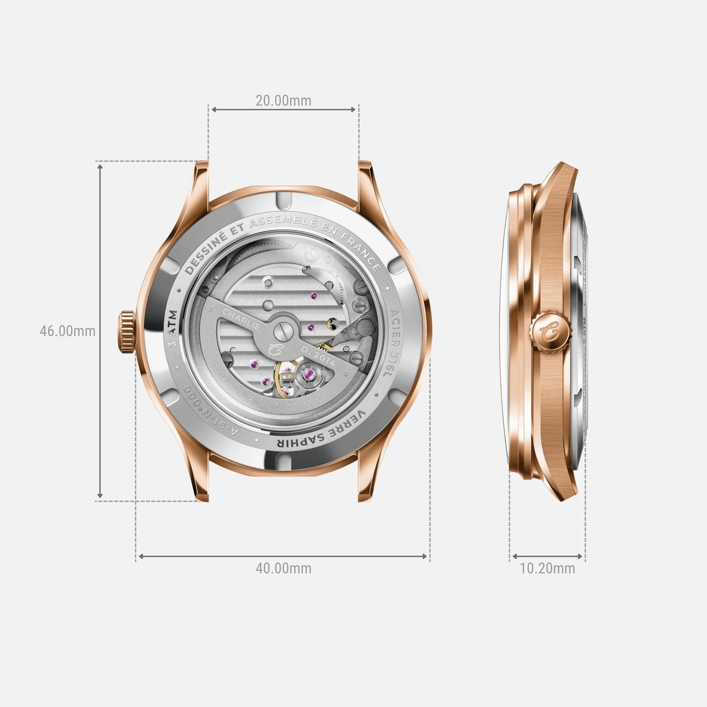 CHARLIE PARIS WATCH: INITIAL OPEN HEART ROSE GOLD & BLUE 