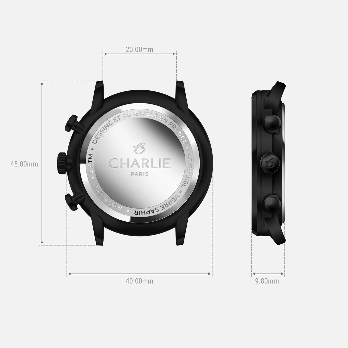 CHARLIE PARIS : HORIZON CHRONOGRAPHE NOIR BLACKBIRD