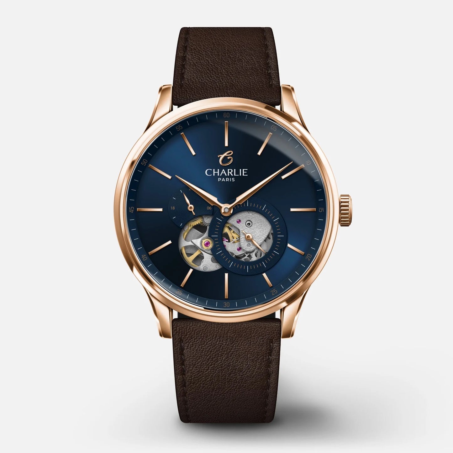 CHARLIE PARIS WATCH: INITIAL OPEN HEART ROSE GOLD & BLUE 