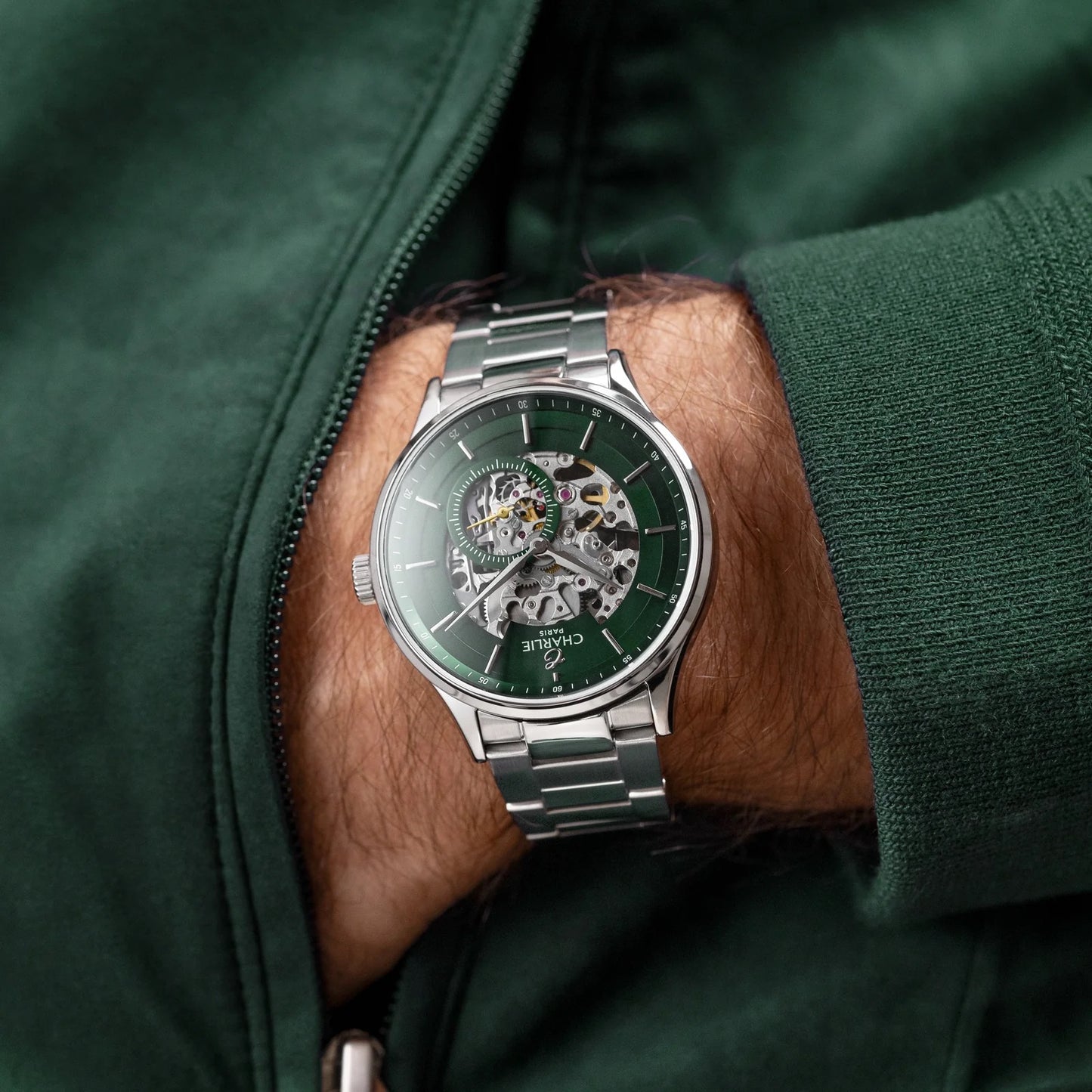 CHARLIE PARIS WATCH: INITIAL GREEN SKELETON