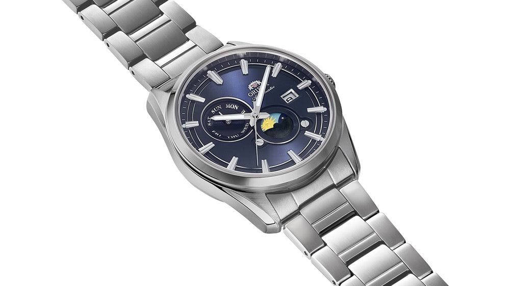 RELOJ ORIENT: STRETTO SOL Y LUNA AZUL RA-AK0315L