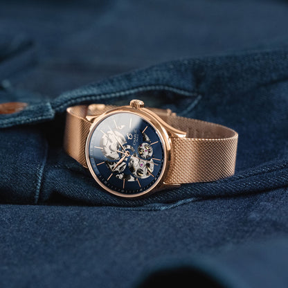 CHARLIE PARIS WATCH: INITIAL 36 OPENWORK ROSE GOLD & BLUE