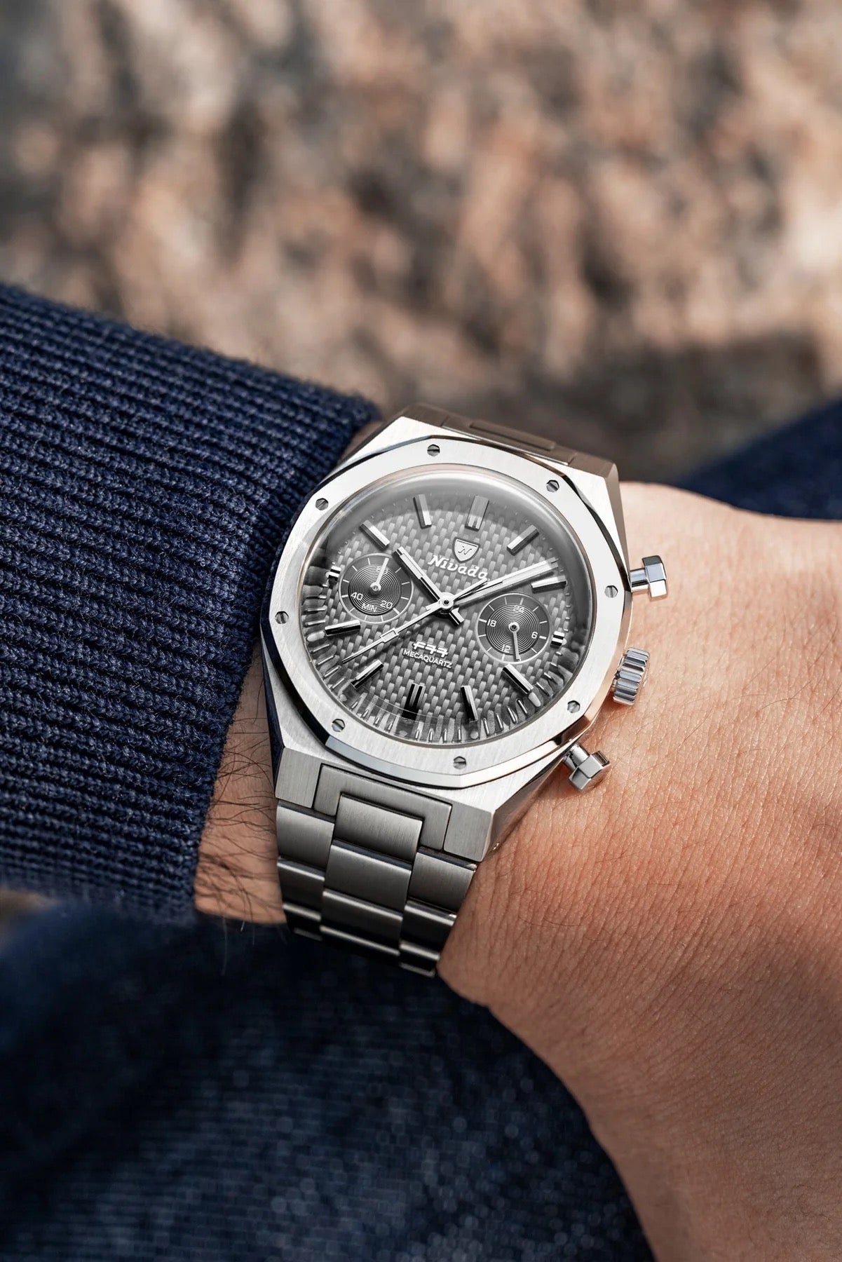 RELOJ NIVADA GRENCHEN: F77 CHRONO MECAQUARTZ GRIS 38MM