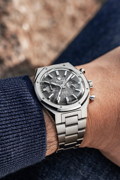 RELOJ NIVADA GRENCHEN: F77 CHRONO MECAQUARTZ GRIS 38MM