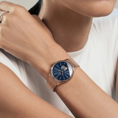 CHARLIE PARIS WATCH: INITIAL 35 OPEN HEART ROSE GOLD & BLUE