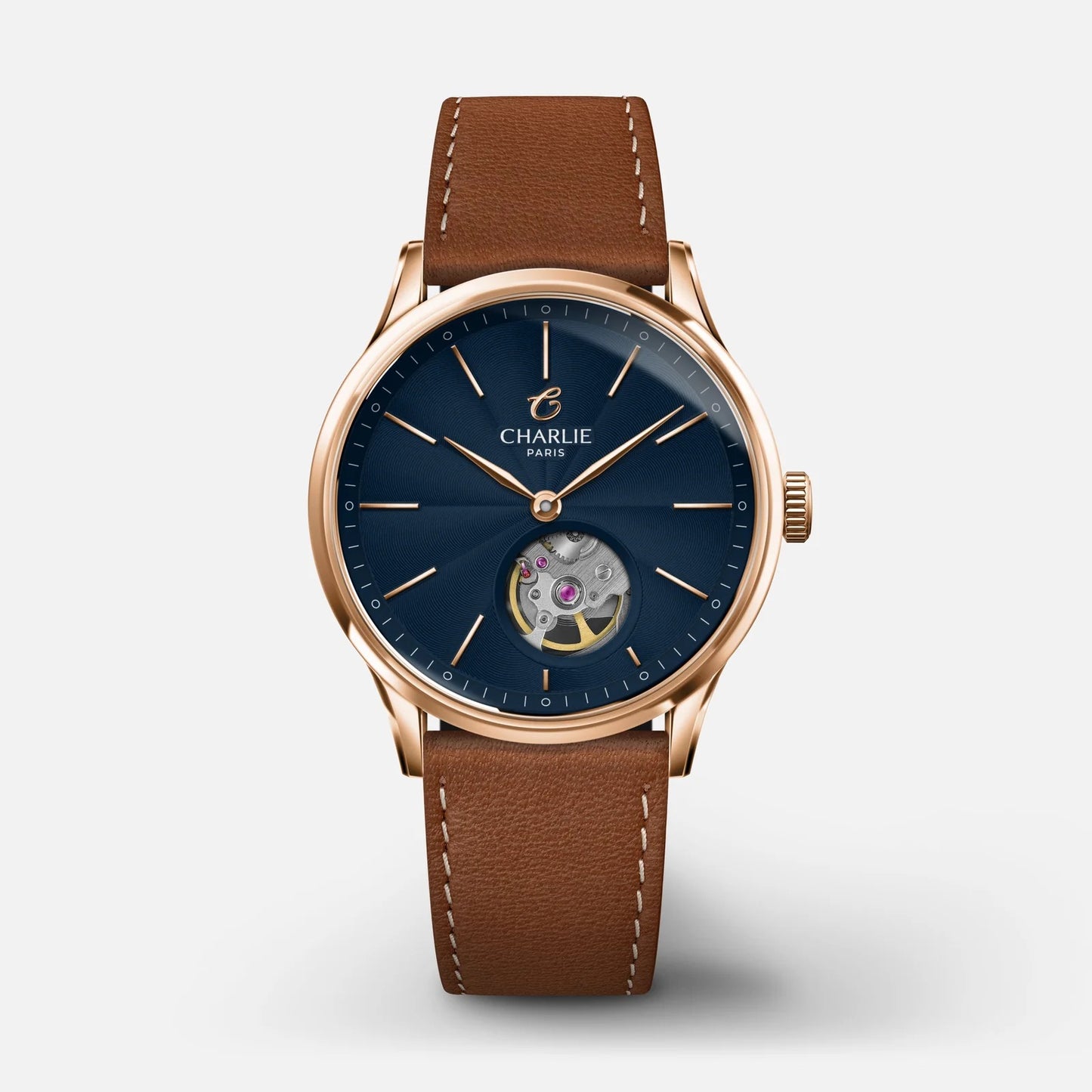 CHARLIE PARIS WATCH: INITIAL 35 OPEN HEART ROSE GOLD & BLUE