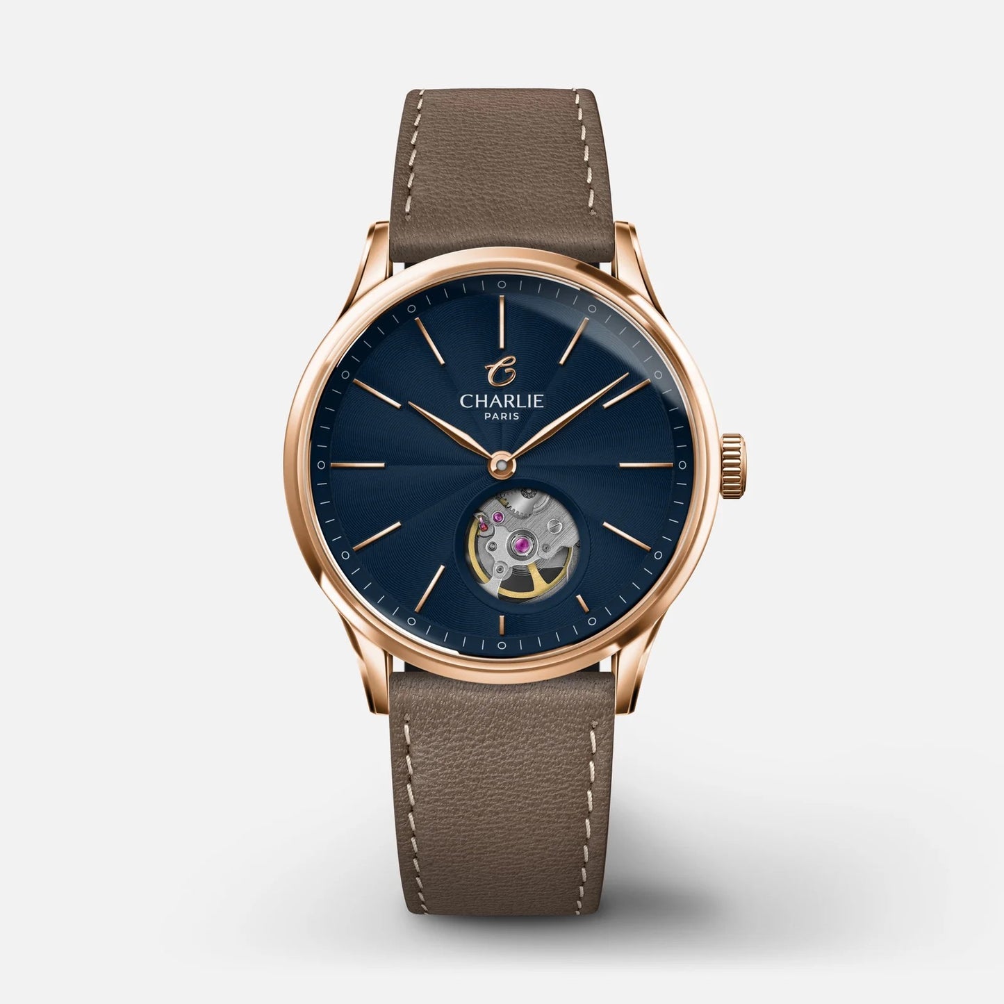 CHARLIE PARIS WATCH: INITIAL 35 OPEN HEART ROSE GOLD & BLUE