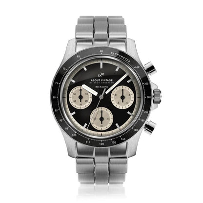 ACERCA DE VINTAGE: CRONÓGRAFO DE CARRERAS DE 1960 - ACERO / NEGRO Y BLANCO GRUTO