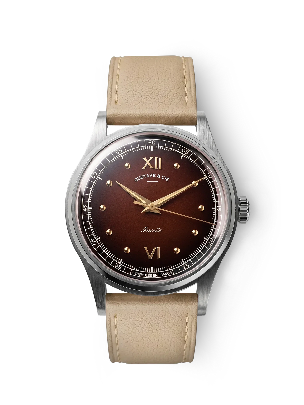 Gustave Léon marron, bracelet Cuir Beige Sable Surpiqué
