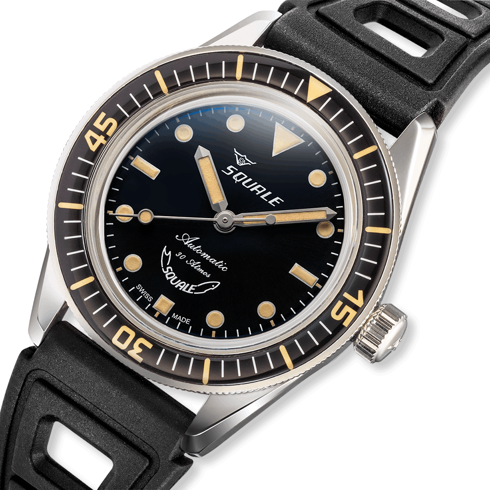 Squale SUB-37 Légende — bracelet caoutchouc noir — détail du cadran