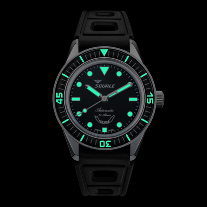 Squale SUB-37 Légende — bracelet caoutchouc noir — luminescence nocturne