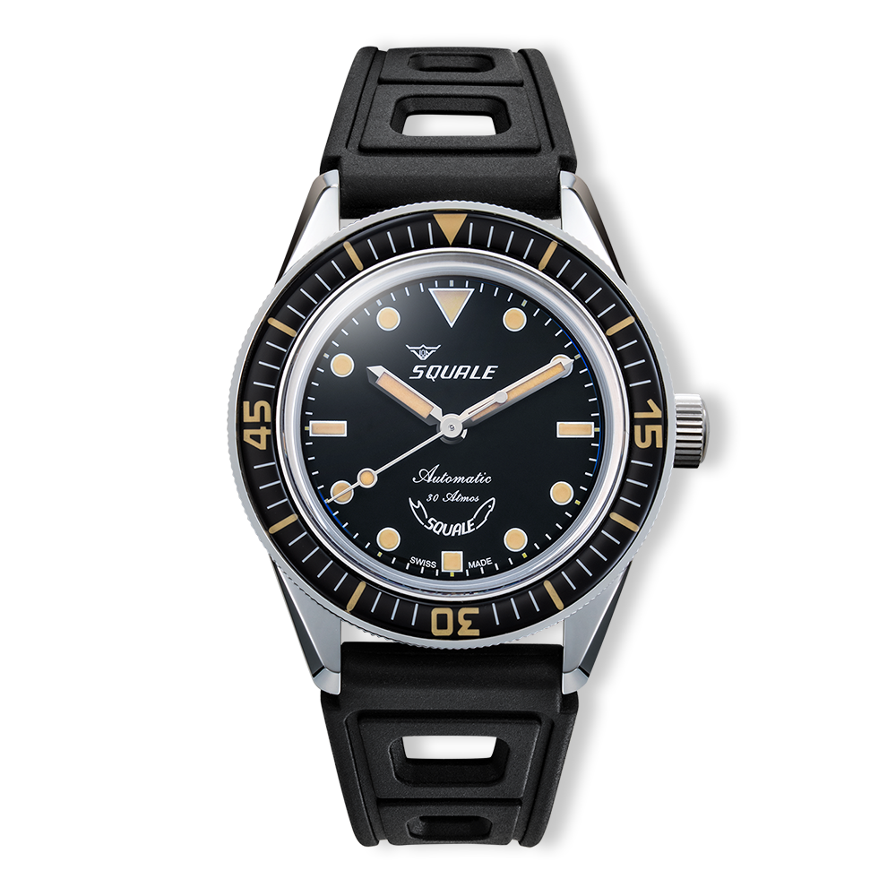 Squale SUB-37 Légende — bracelet caoutchouc noir — vue de face