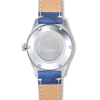Squale Super Squale Big Arrows bleue — bracelet cuir bleu — vue de dos