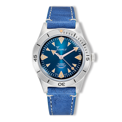 Squale Super Squale Big Arrows bleue — bracelet cuir bleu — vue de face