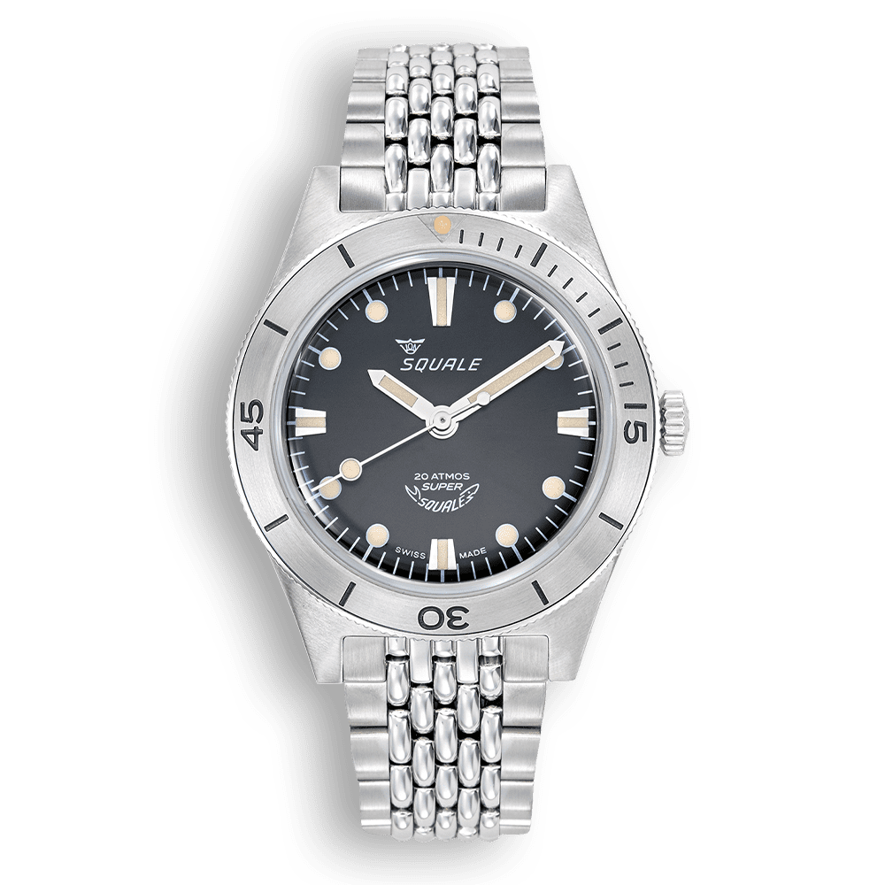 Squale Super Squale Sunray noire — bracelet acier — vue de face