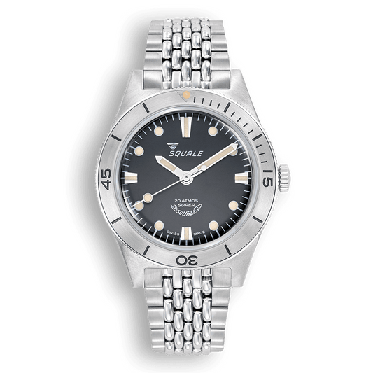 Squale Super Squale Sunray noire — bracelet acier — vue de face