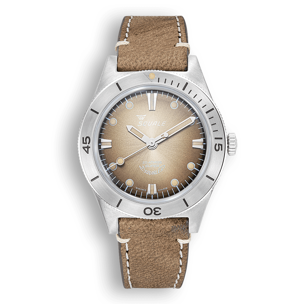 Squale Super Squale Sunray marron — bracelet cuir marron — vue de face