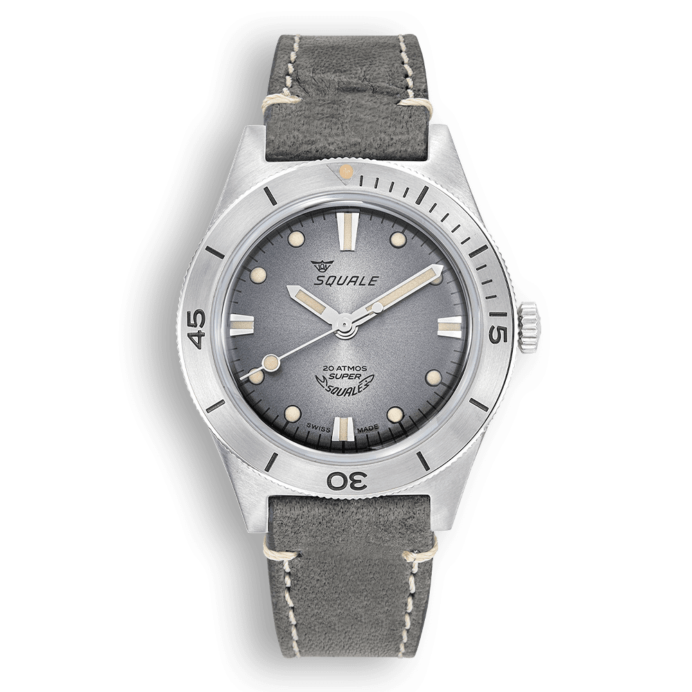 Squale Super Squale Sunray grise — bracelet cuir gris — vue de face