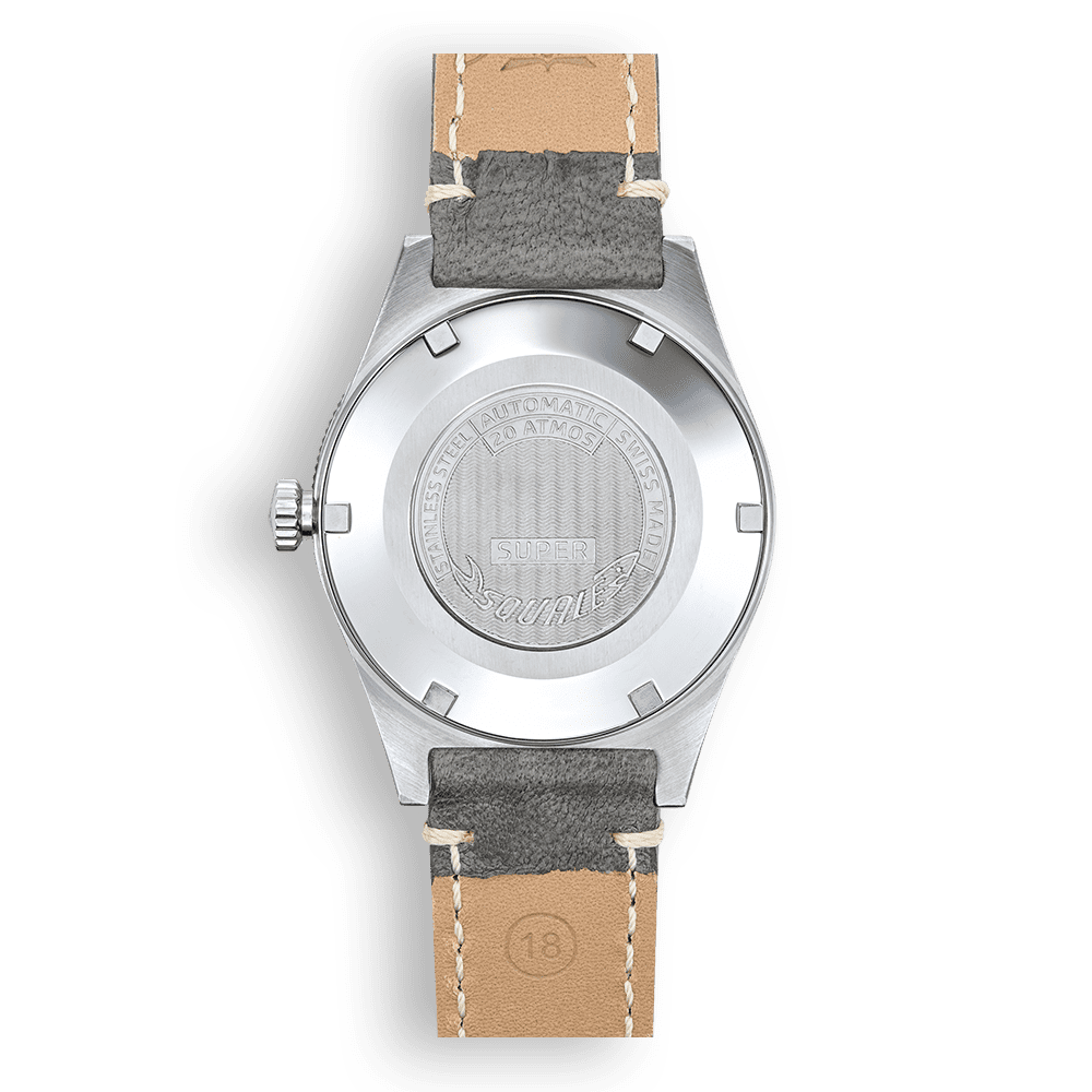 Squale Super Squale Sunray grise — bracelet cuir gris — vue de dos