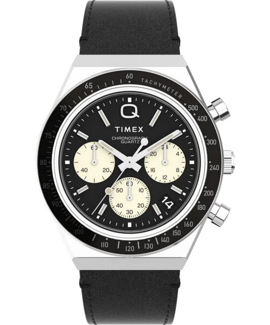 Timex : Q Timex chronographe noir 40 mm, vue de face