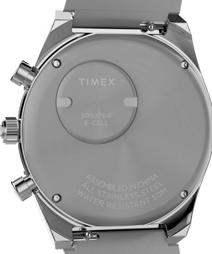Timex : Q Timex Falcon Eye chronographe bleu 40 mm, vue de présentation