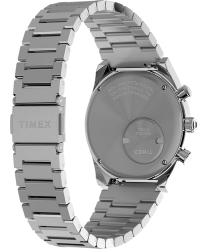 Timex : Q Timex Falcon Eye chronographe bleu 40 mm, vue de présentation