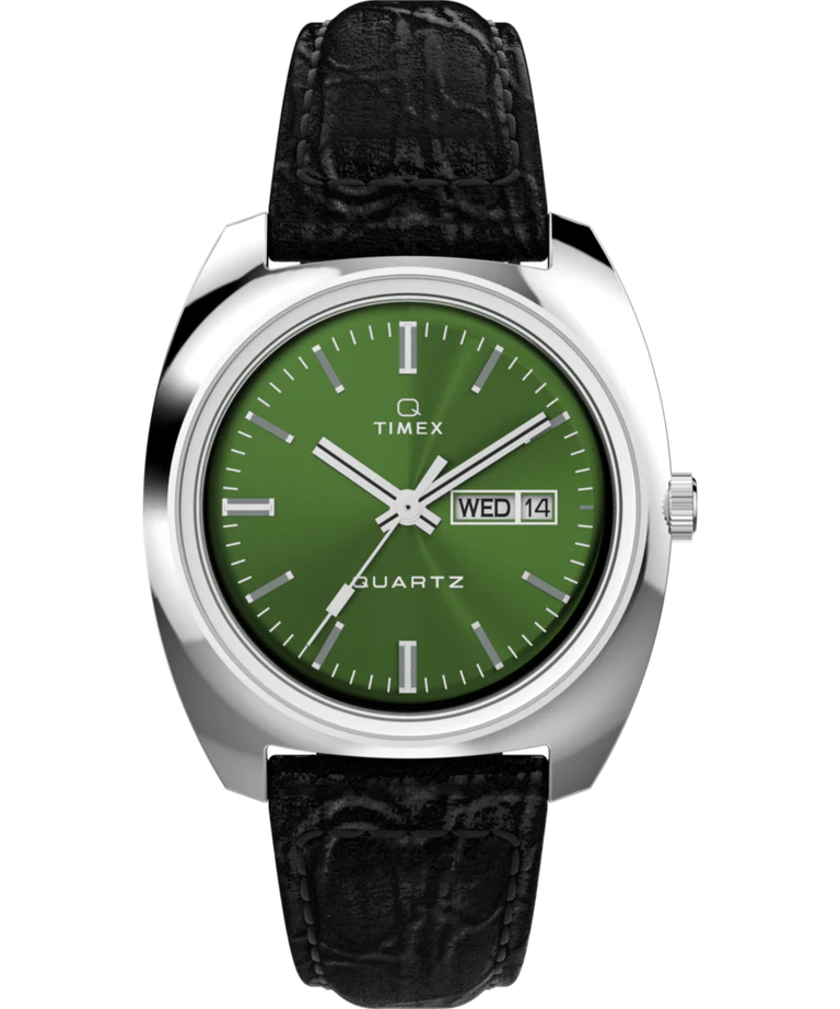 Timex : Q Timex 1978 Day/Date vert 37,5 mm, vue de face