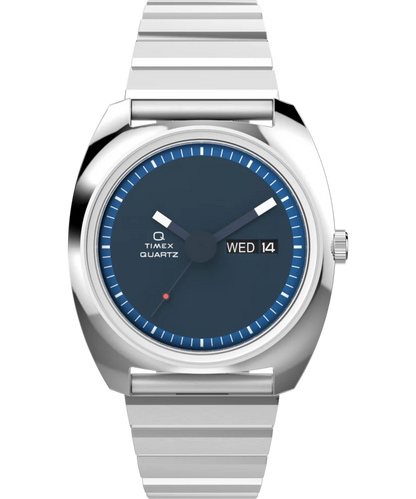 Timex : Q Timex 1975 Enigma Reissue bleu 37 mm, vue de face