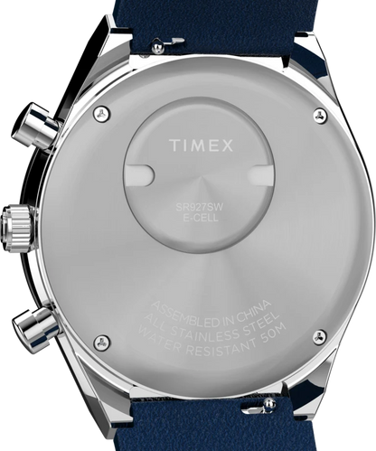 Timex : Q Timex chronographe bleu 40 mm, vue de présentation