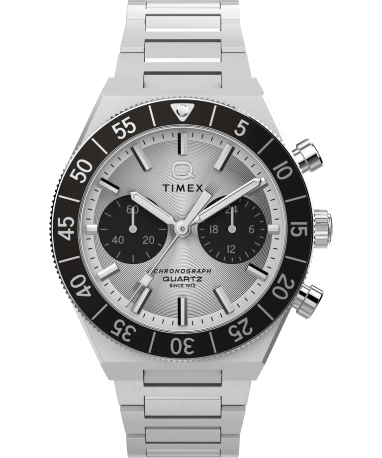 Timex : Q Timex Continental chronographe noir 40 mm, vue de face