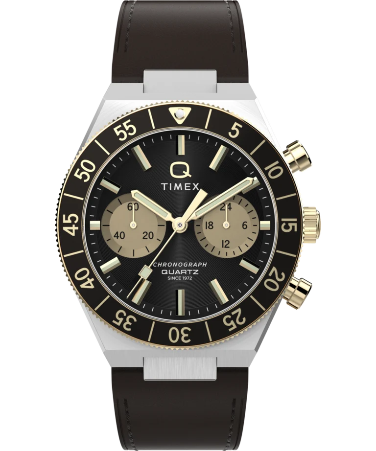 Timex : Q Timex Continental chronographe noir 40 mm, vue de face