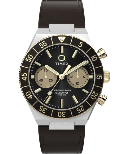 Timex : Q Timex Continental chronographe noir 40 mm, vue de face