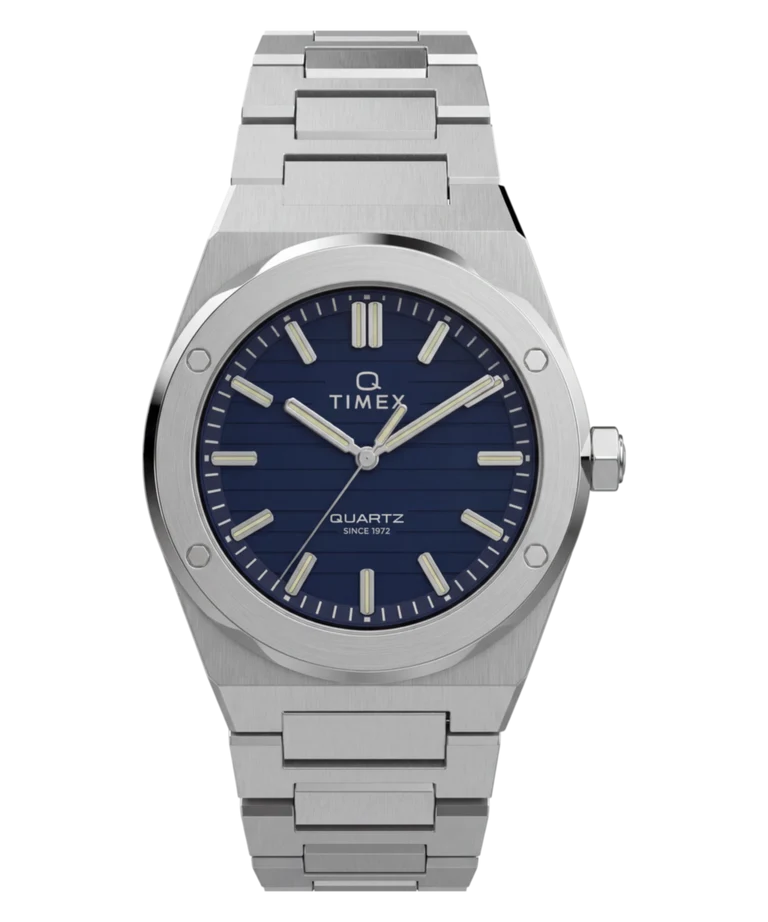 Timex : Q Timex Marbella bleu 40,5 mm, vue de face