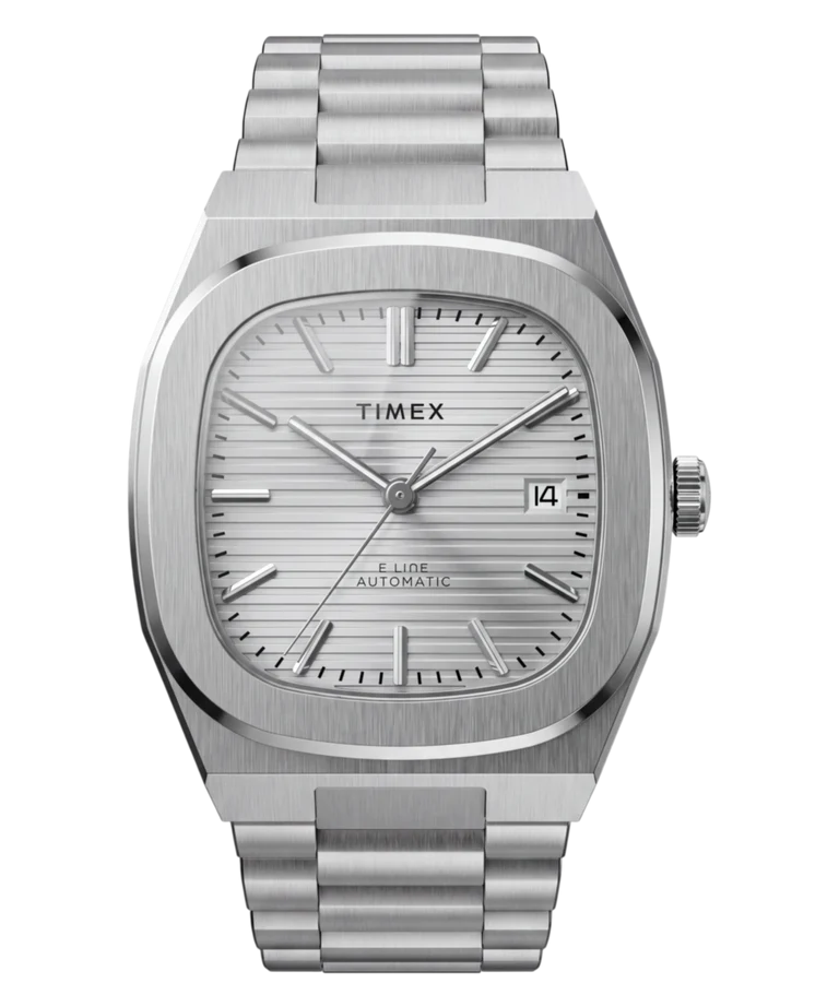 Timex : E Line automatique argenté 38 mm, vue de face