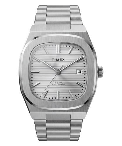 Timex : E Line automatique argenté 38 mm, vue de face