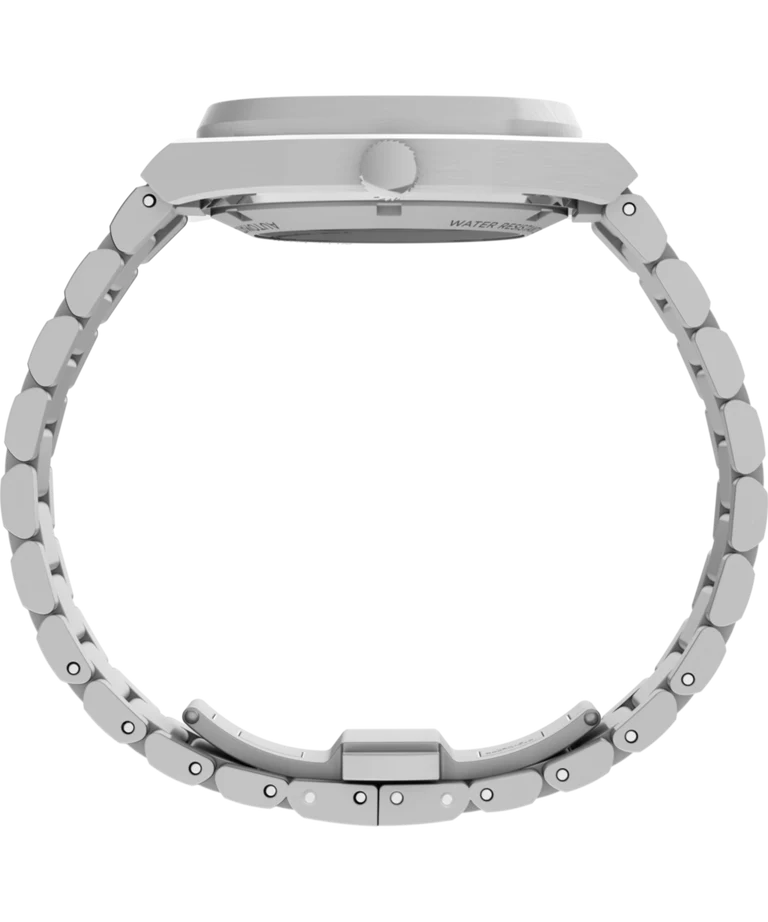 Timex : E Line automatique argenté 38 mm, vue de profil