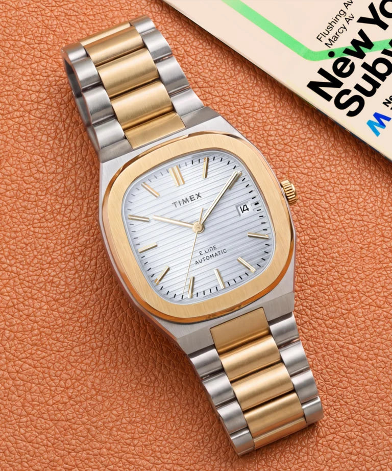Timex : E Line automatique argenté 38 mm, vue de présentation