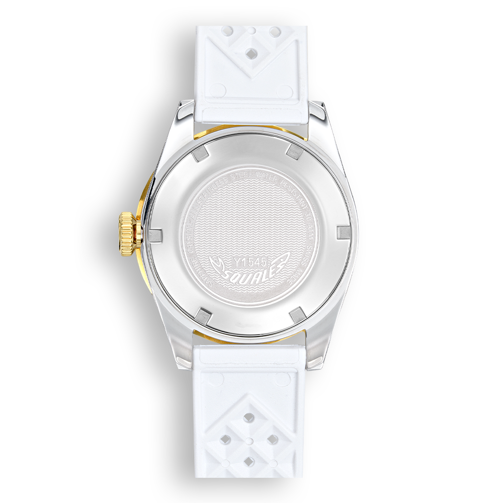 Squale 1545 blanche — bracelet caoutchouc blanc — vue de dos