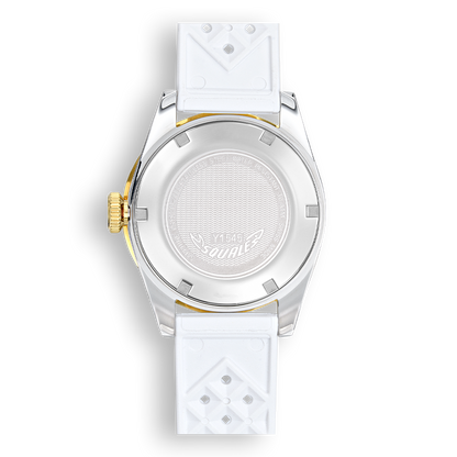 Squale 1545 blanche — bracelet caoutchouc blanc — vue de dos