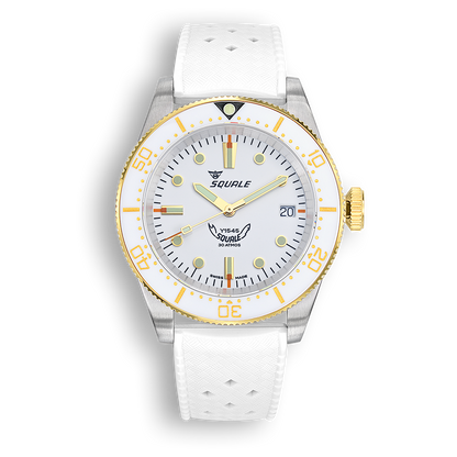 Squale 1545 blanche — bracelet caoutchouc blanc — vue de face
