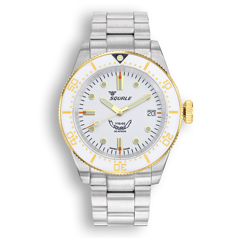 Squale 1545 blanche — bracelet acier — vue de face